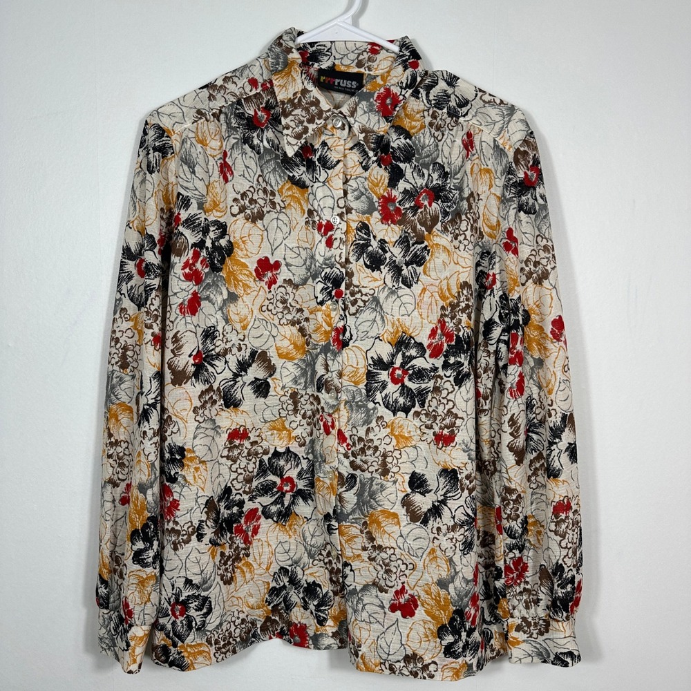 Russ Togs Floral Blouse Womens M Multicolor‎ Excellent Vintage 70s Button Up